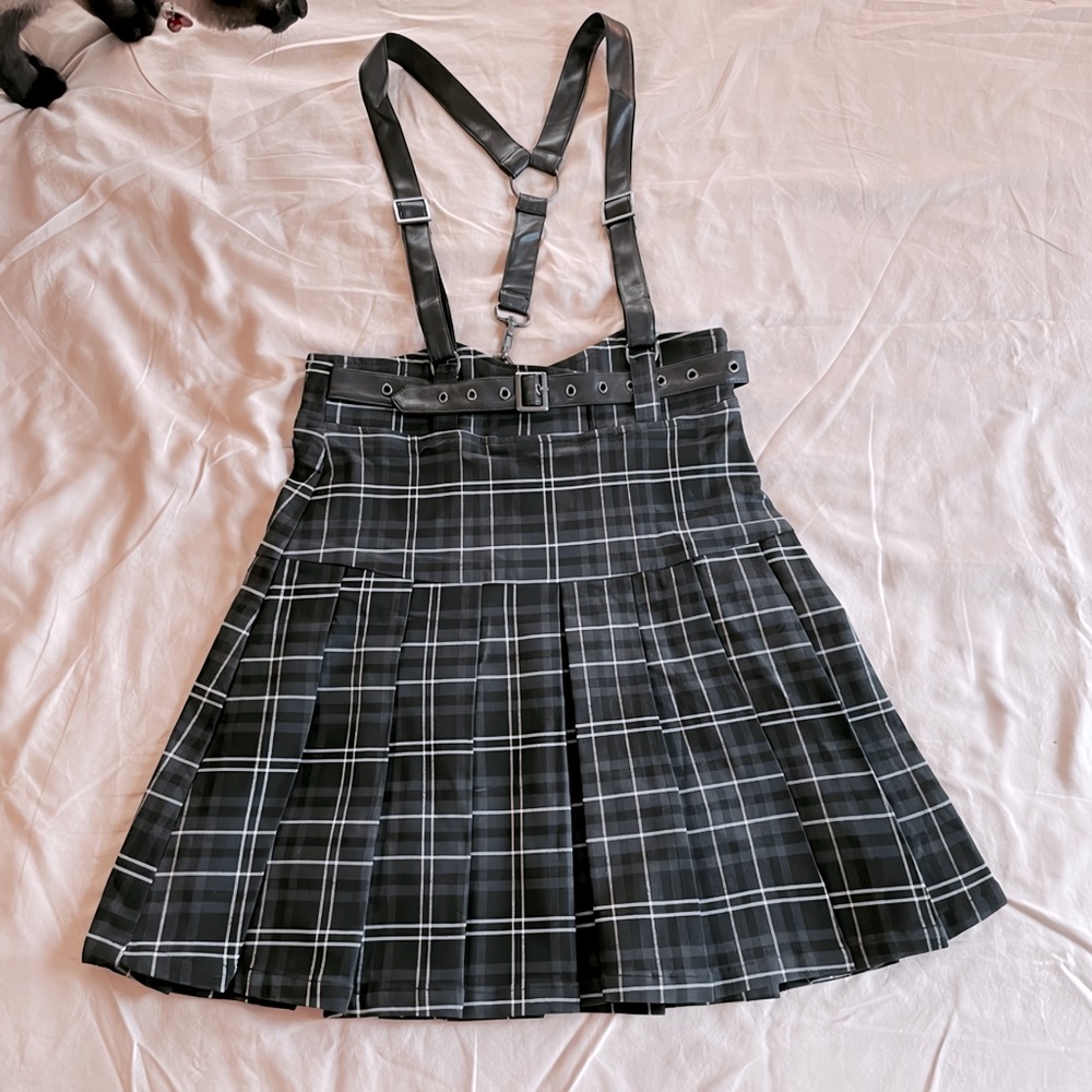 KILLSTAR Shadows Suspender Mini Skirt [ASH TARTAN] Resurrect - Picture 2 of 4